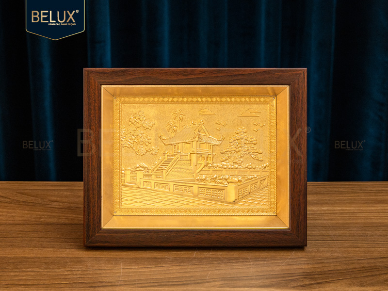 Tranh Chùa Một Cột bằng đồng mạ vàng 24k 25x20cm